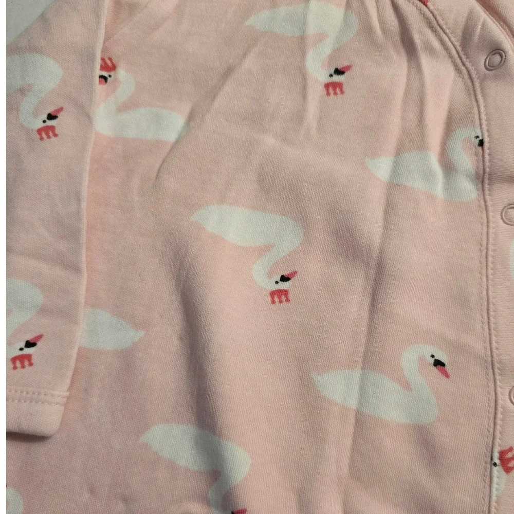 Nordstrom Baby Pink Swan Print Footed Sleeper Snap Up Romper 6 Months
